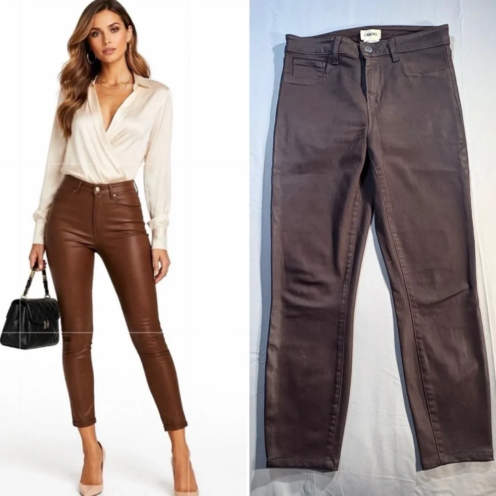 LAGENCE Margot Brown Coated High Rise Skinny Ankle Jeans Sz 29 🧡 - Picture 1 of 10